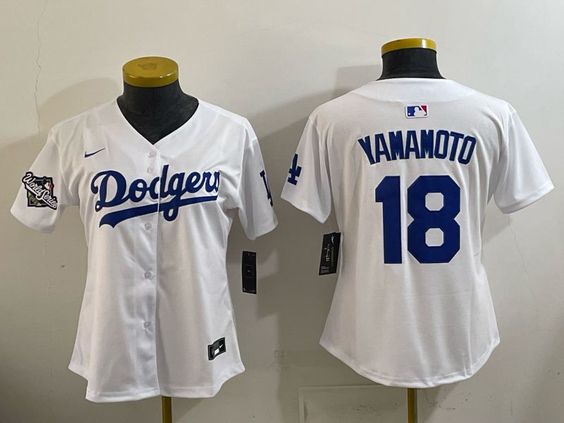 Women 2026 Nike Los Angeles Dodgers #18 Yamamoto White Game MLB Jersey 05->women mlb jersey->Women Jersey